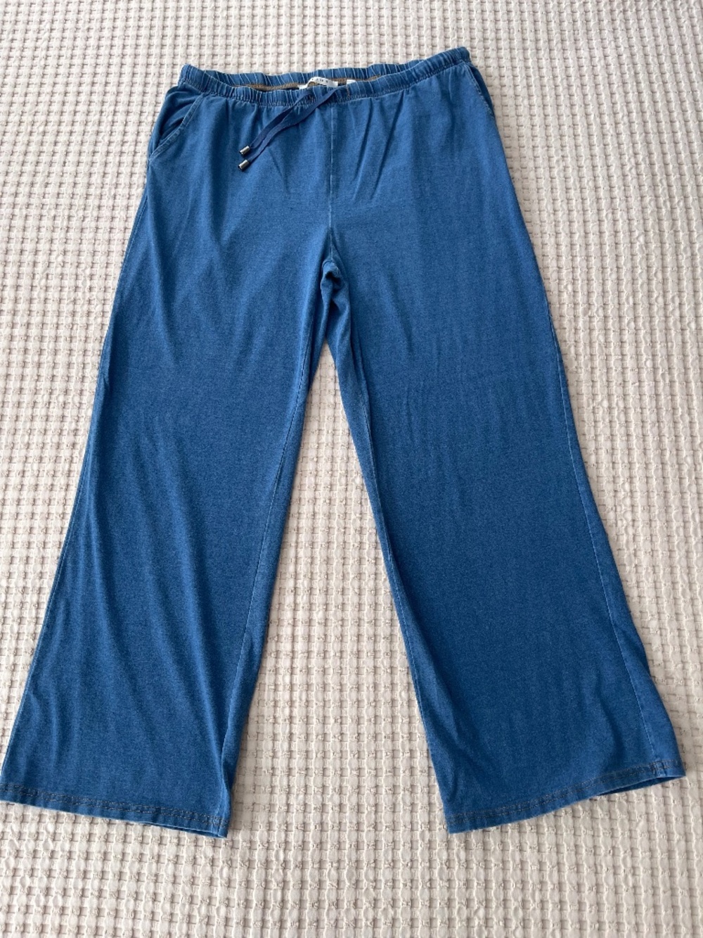 Cyrus Women's Wide Leg Knit Pants Size L Denim Blue Drawstring